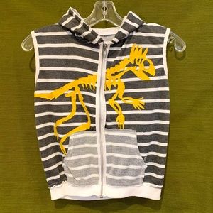 Jagged Culture Kids stripe dino hooded zip front vest size 8